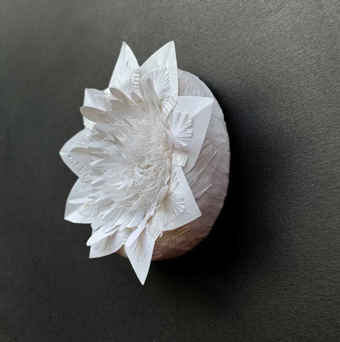 Side View showing depth and shadow of Flowery Fireworks paper sculpture