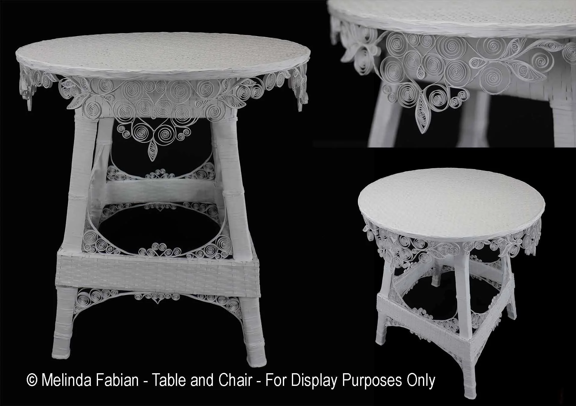 Close-up views of the hand woven paper table.