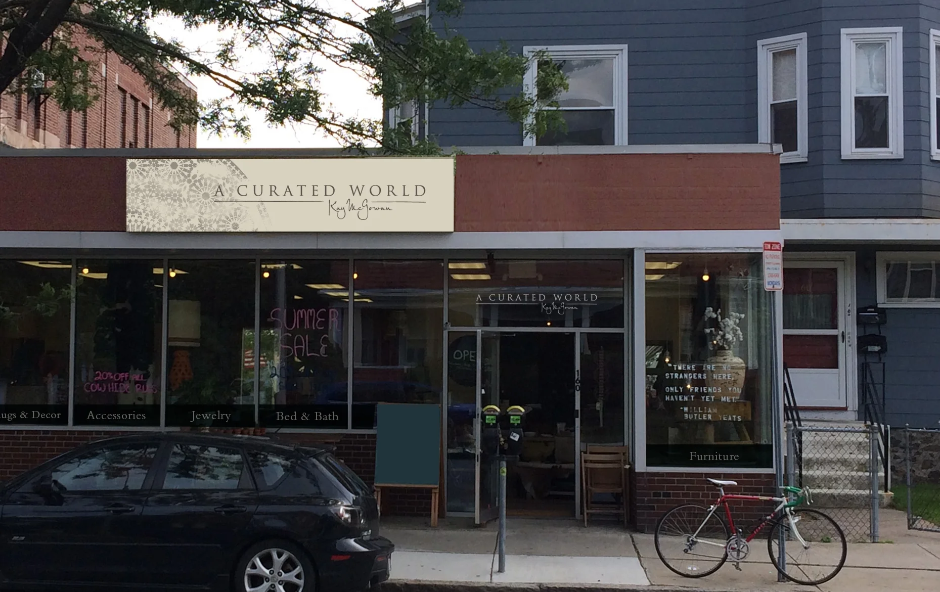 Shop sign design for A Curated World. We leveraged the inky-handmade stamp-on-oaktag feel found throughout the store. Shown here is the design in comp form. Hoping to see this baby live and printed in a few weeks!