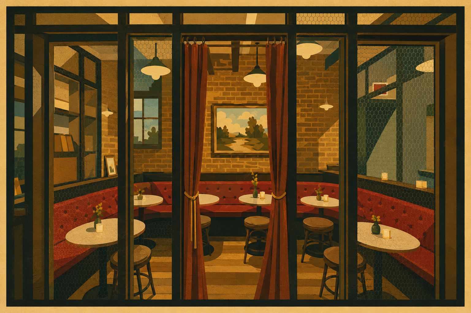 Industrial bar snug through steel and glass