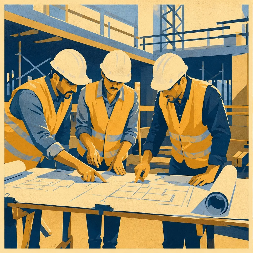 Construction Administration with blueprints