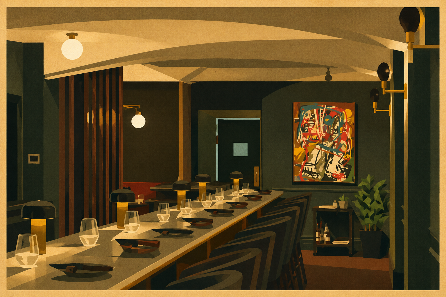 High End tasting menu restaurant in WPA poster graphic