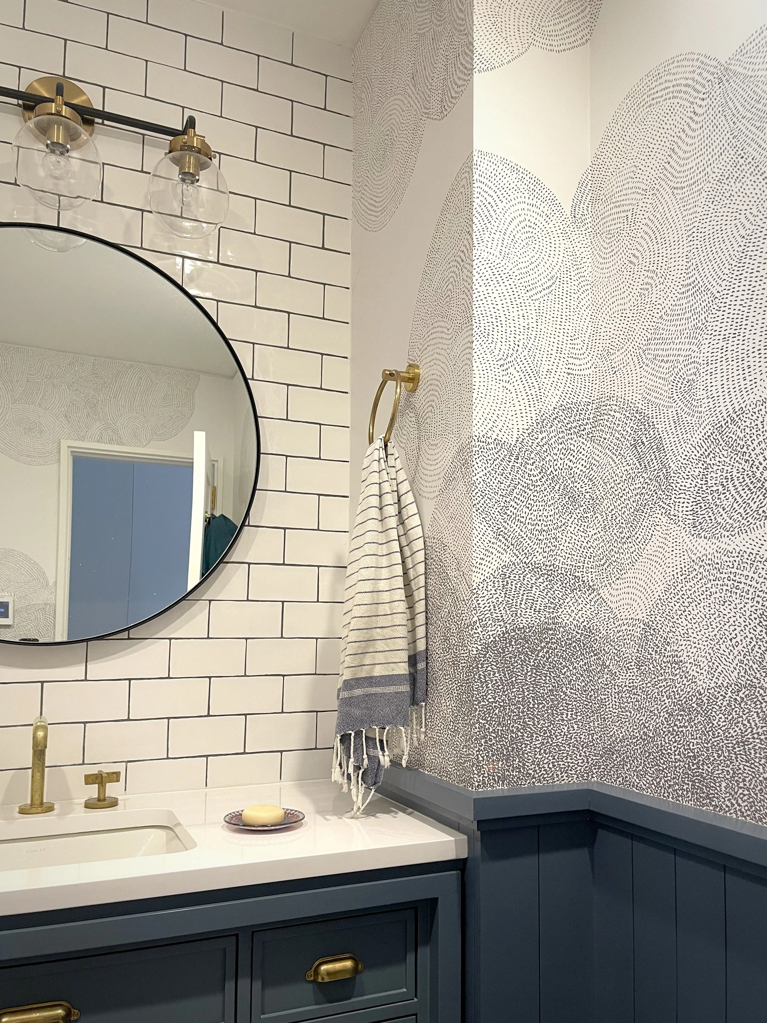 Powder room side of a new jack and jill bathroom