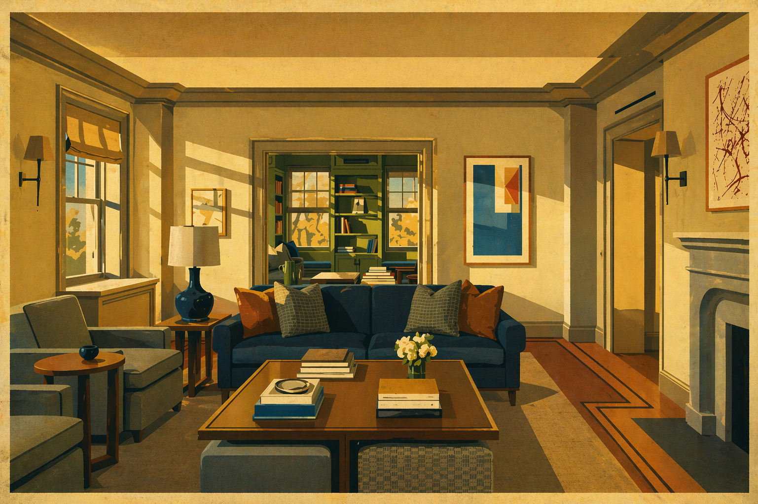Brooklyn Heights Living Room Sunset WPA Poster