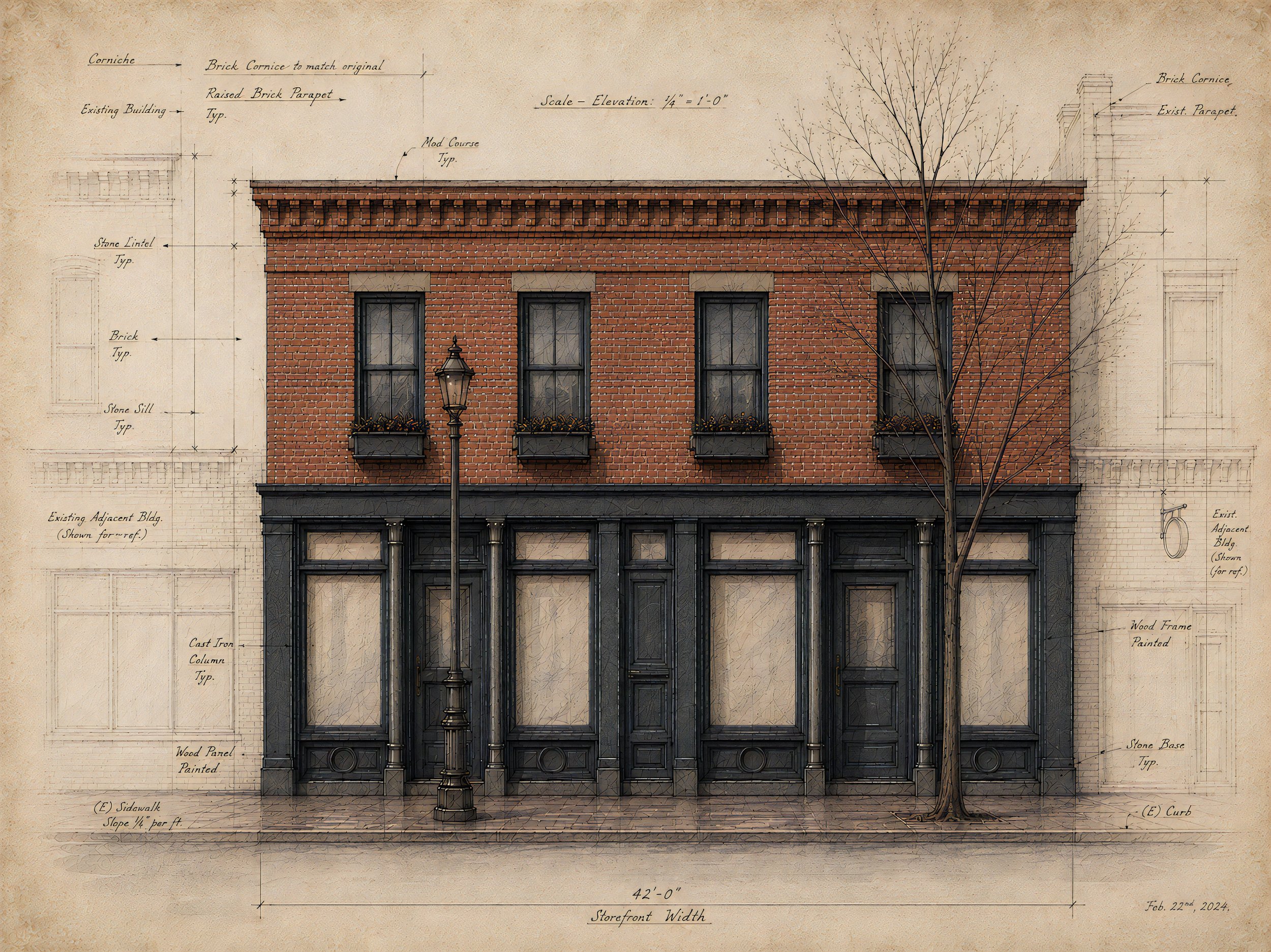 historic front elevation restoration