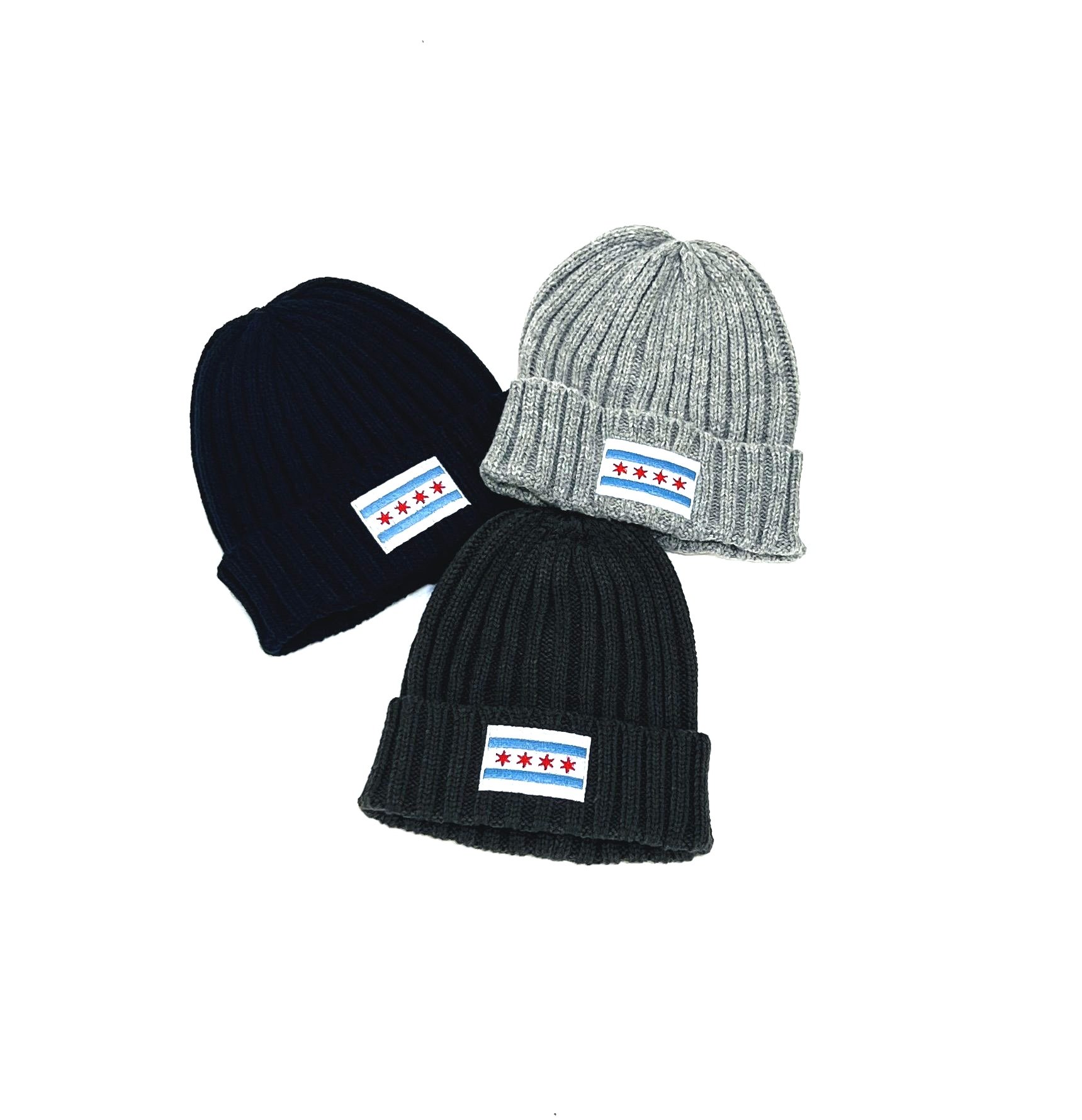 knit chicago flag cuffed beanie