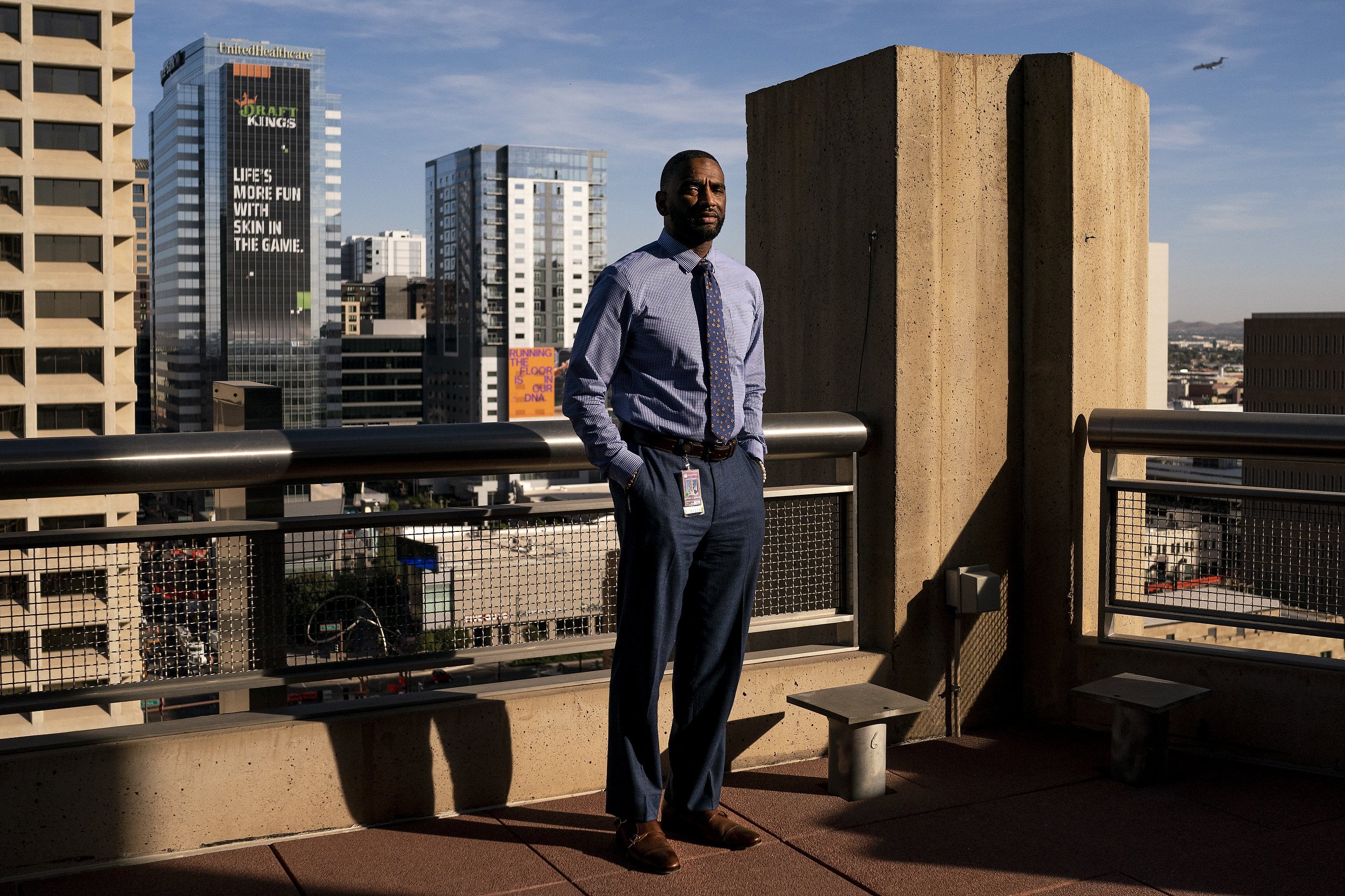  Jeff Barton, Phoenix City Manager, poses for a portrait outside his office on Thursday, Nov. 18, 2021, in Phoenix. Barton, who grew up in public housing in a poor Pennsylvania neighborhood, became Phoenix’s first ever Black city manager and took on 