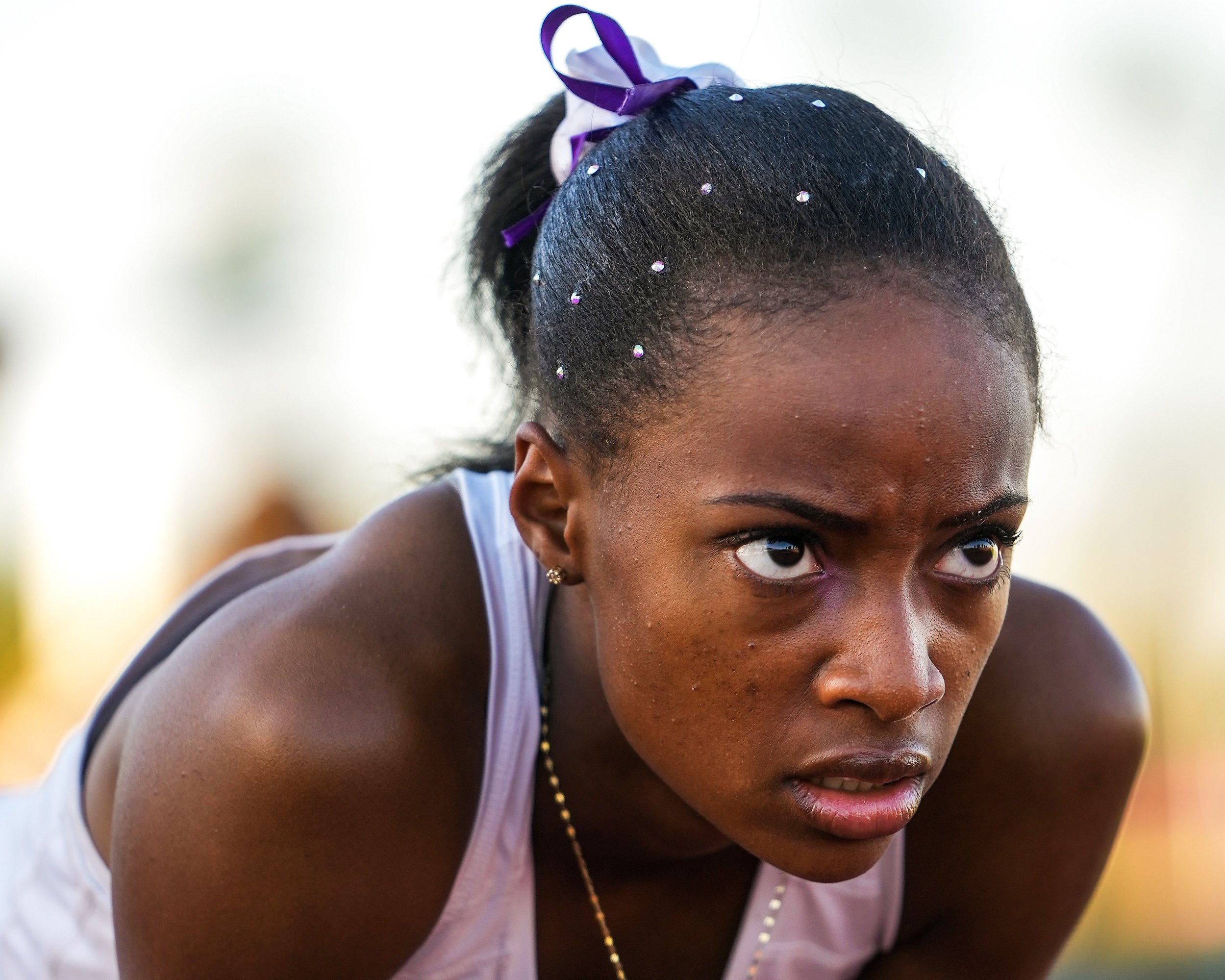  North Canyon's Joy Moorer collects herself after winning the Girls 300 Meter Hurdles Division Two race during the AIA State Track & Field Championships 2022 at Mesa Community College on Saturday, May 14, 2022, in Mesa. 