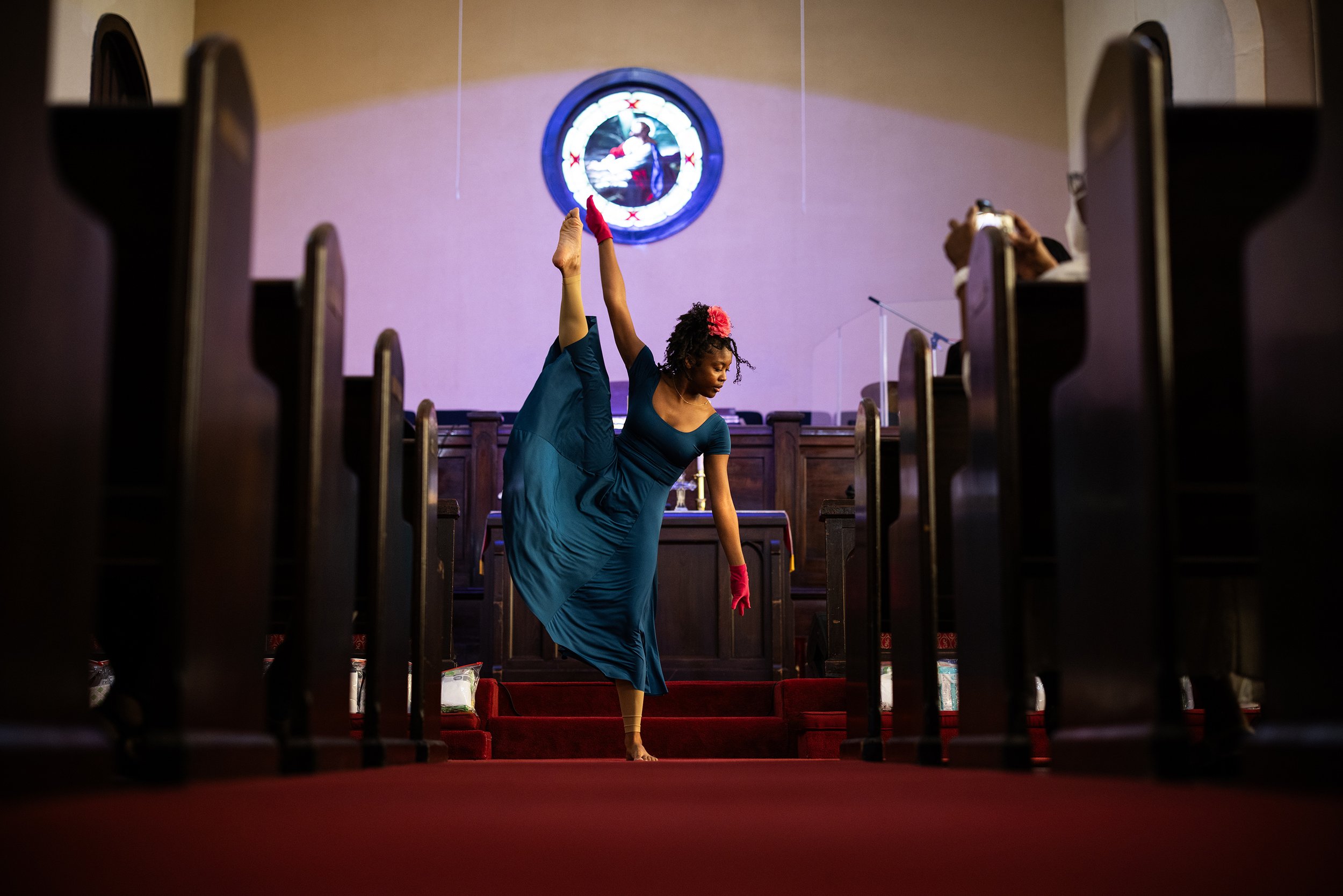  Cassie Heard, 17, performs during a dancing segment of the service at Mt. Vernon United Methodist Church, Sunday, Sept. 10, 2023, in Houston. 