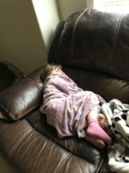 My little one with a sore tummy. This was after she dealt with all the pain. We felt helpless.
