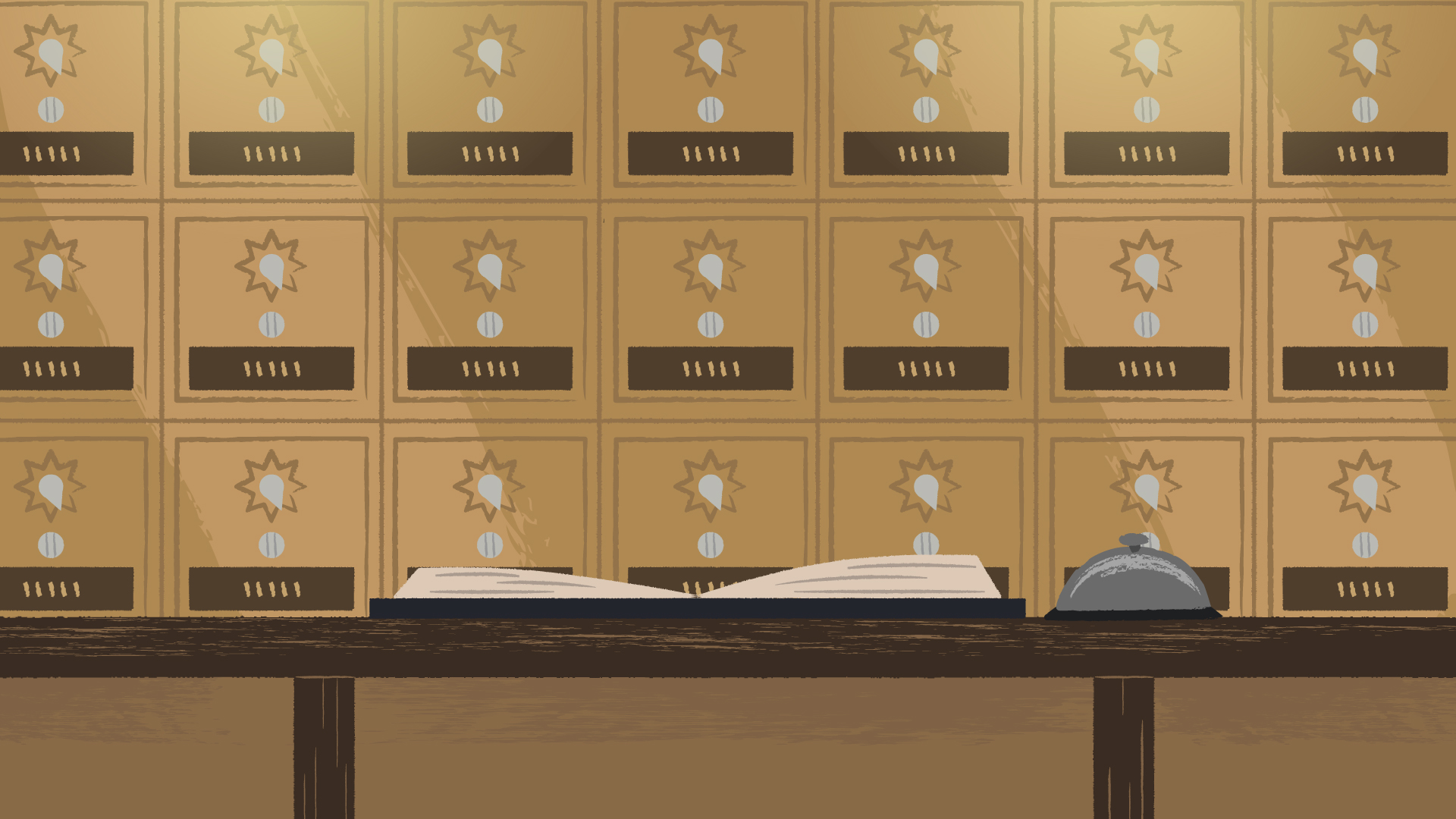   Production illustration of foreground counter and mailboxes background  