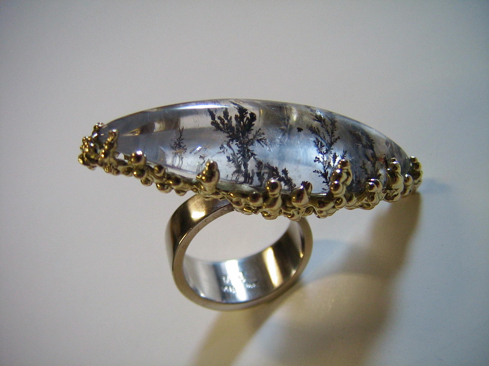 Dendritic Quartz, 18K Yellow, Silver.