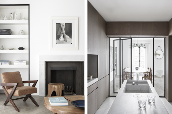Paris apt. living room and kitchen, NS Architects. Photos: Stephan Juillard || via The Design Edit