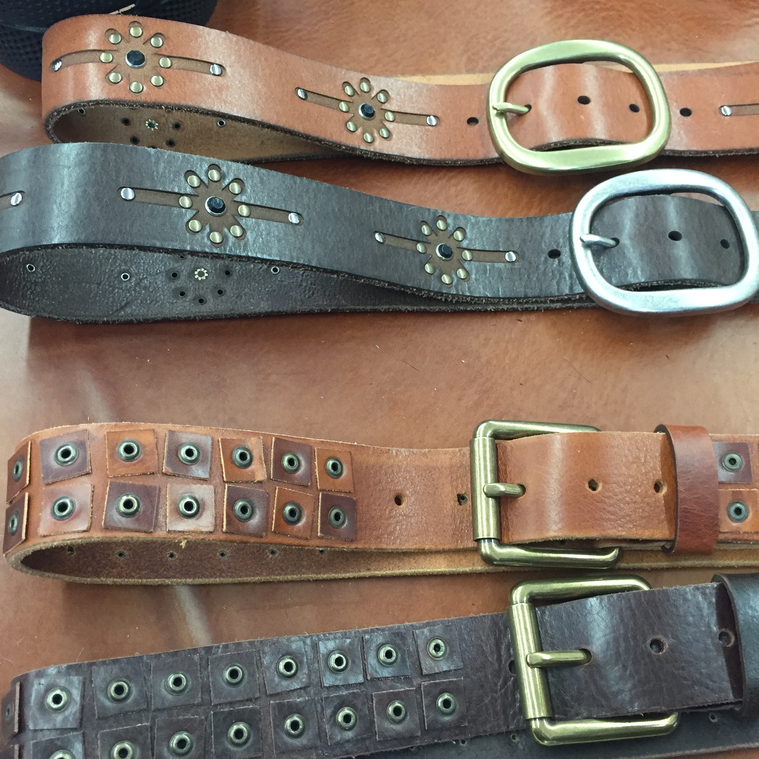  These ones really show off the skill of the Brave Leather makers. That flower detail is made by slicing away a layer of the leather and then adding rivets. A bit western, a lot boho. 