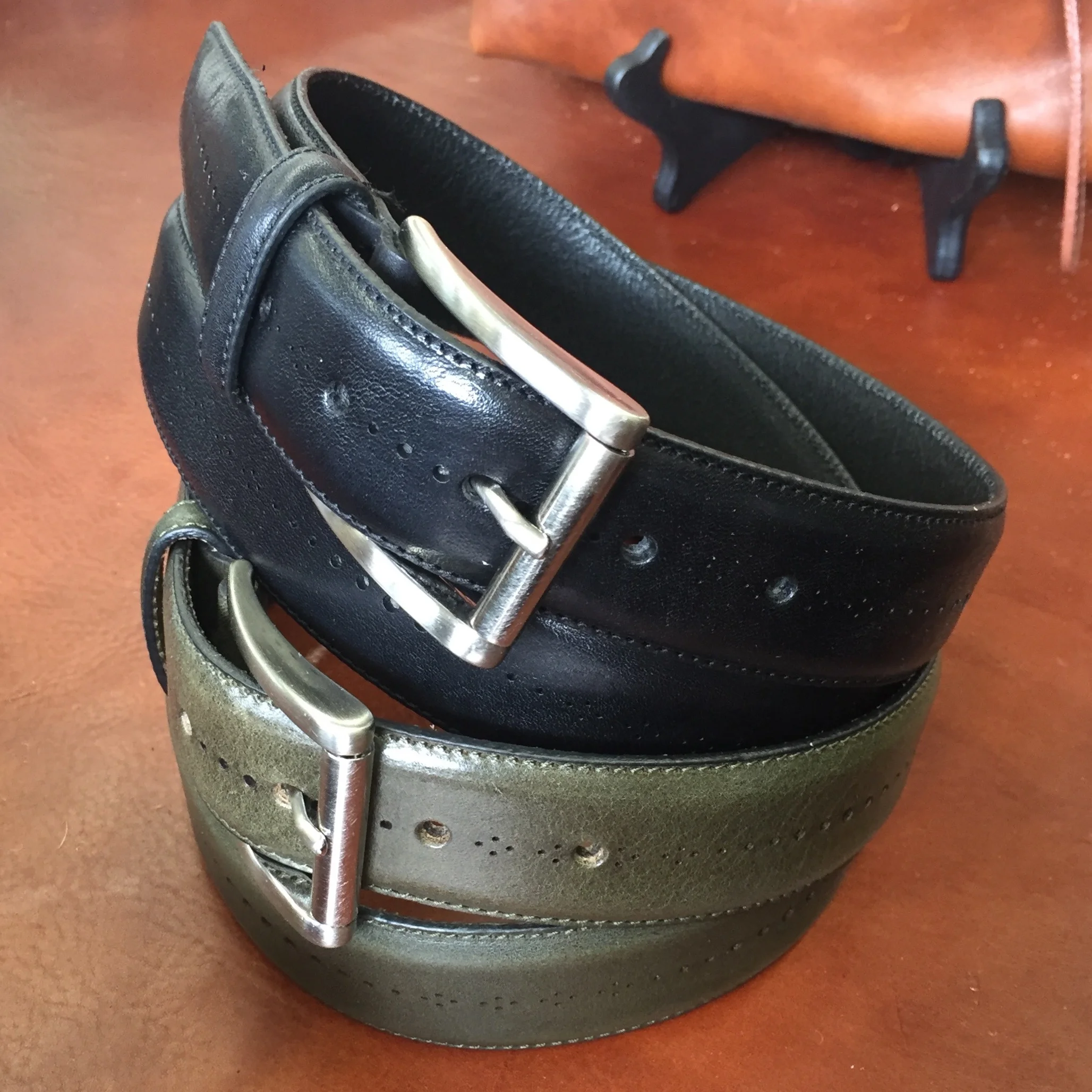 A couple of very chic understated belts for men. That green is delish.