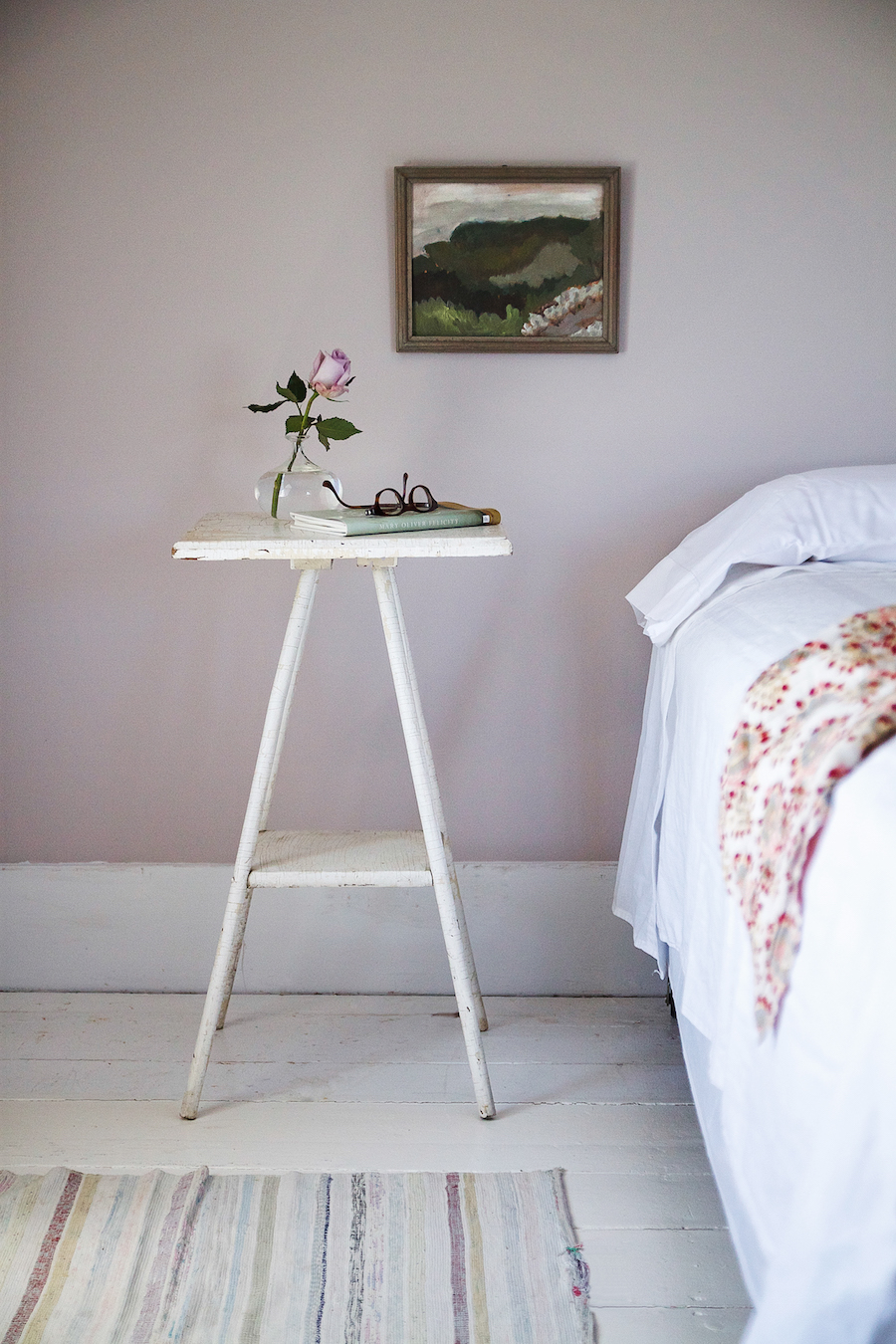  A bedroom in Julie Carlson's Cape Cod cottage painted Peignoir. 