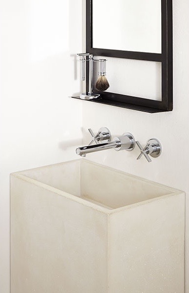  Here's a closer look at the shaving station with the  Percy Wall-Mouted Faucet with Cross Handles. &nbsp; 