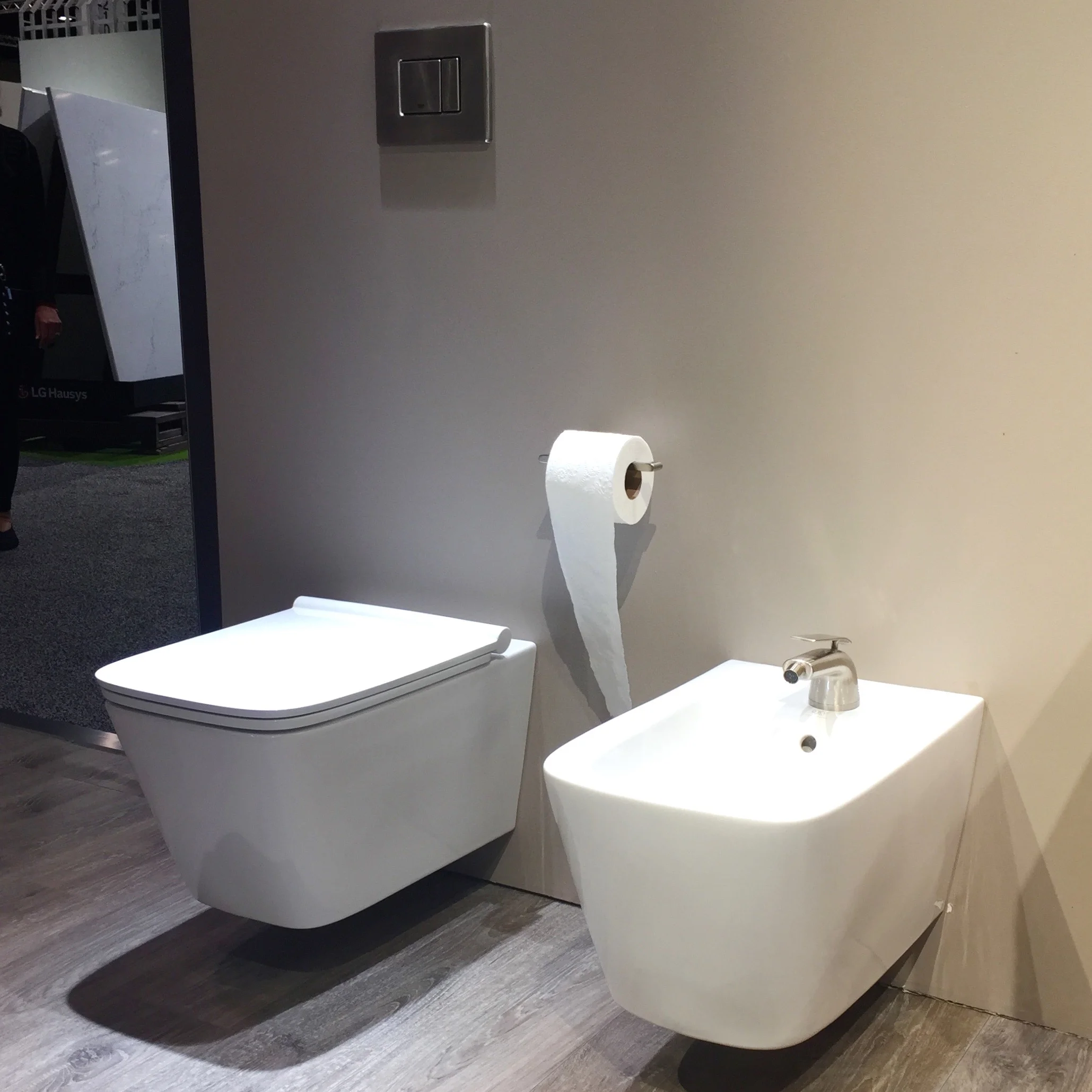 There was simply no avoiding the fact that wall-hung toilets are the biggest design news in the category. This one and its matching bidet are perfect.