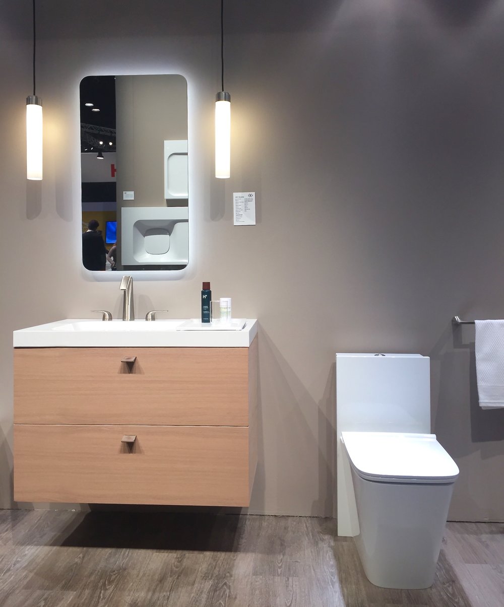  This second Modulus vignette is pretty much exactly what I'd like to do in the Austin Suite bathroom. Love the added storage capacity of this wall-mount cabinet and this very chic toilet. 