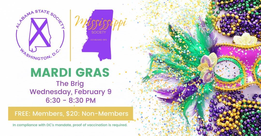 REMINDER 😉 &mdash; America&rsquo;s first Mardi Gras celebration was in Mobile, Alabama!

We&rsquo;re excited to be partnering with @mississippisociety for a Mardi Gras party next week! See you there 🤗
