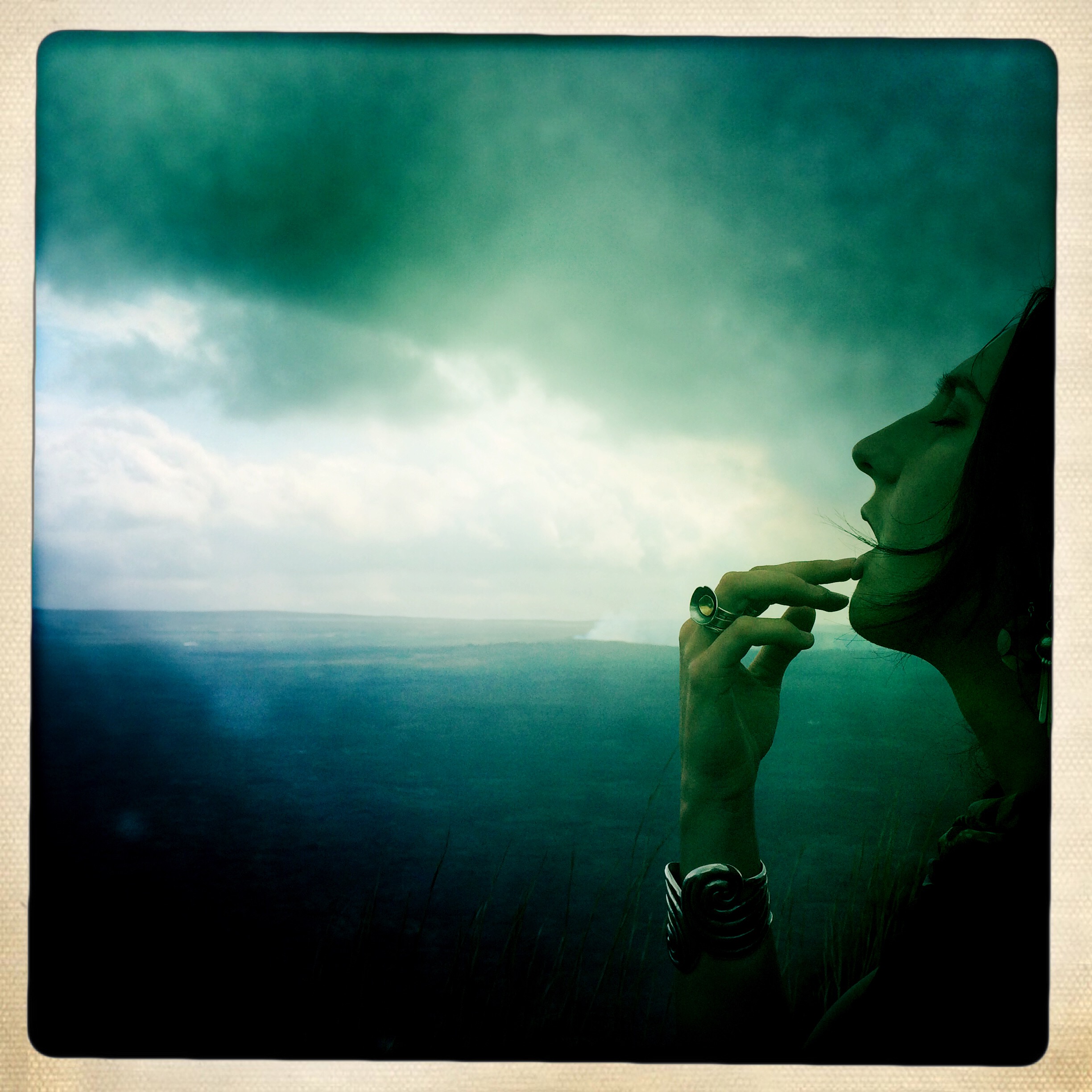 Oh For A Muse of Fire | self-portrait on the edge of the Kilauea volcano Caldera | Hawaii, February 2015