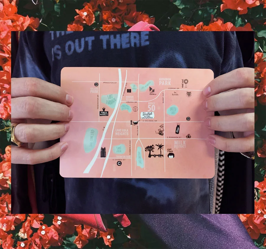 Putting us on the map :) A special thanks to Breanne DiDomenico of Horizons Vintage for including us on the Orlando shopping map. Everyone is so used to activating navigation on a screen and so, it's such a nice change to hold a physical map -might we add, a beautifully designed map. 