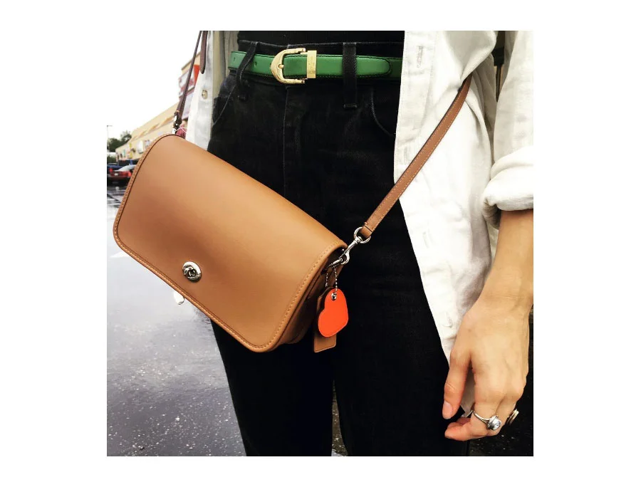 Louis Vuitton green leather belt, Legacy Turnlock crossbody from Coach . 
