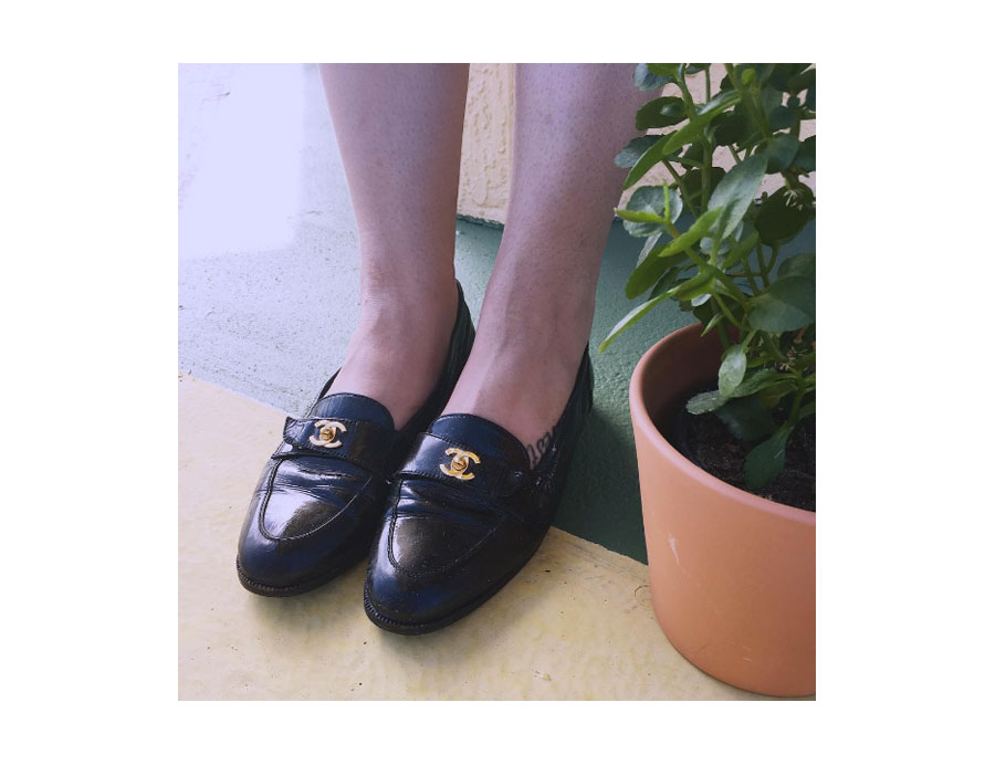Vintage patent leather loafer with CC hardware. 