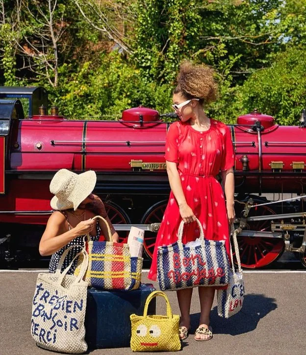 The Jacksons BON VOYAGE Jute Bag- Natural/Aqua/Petrol