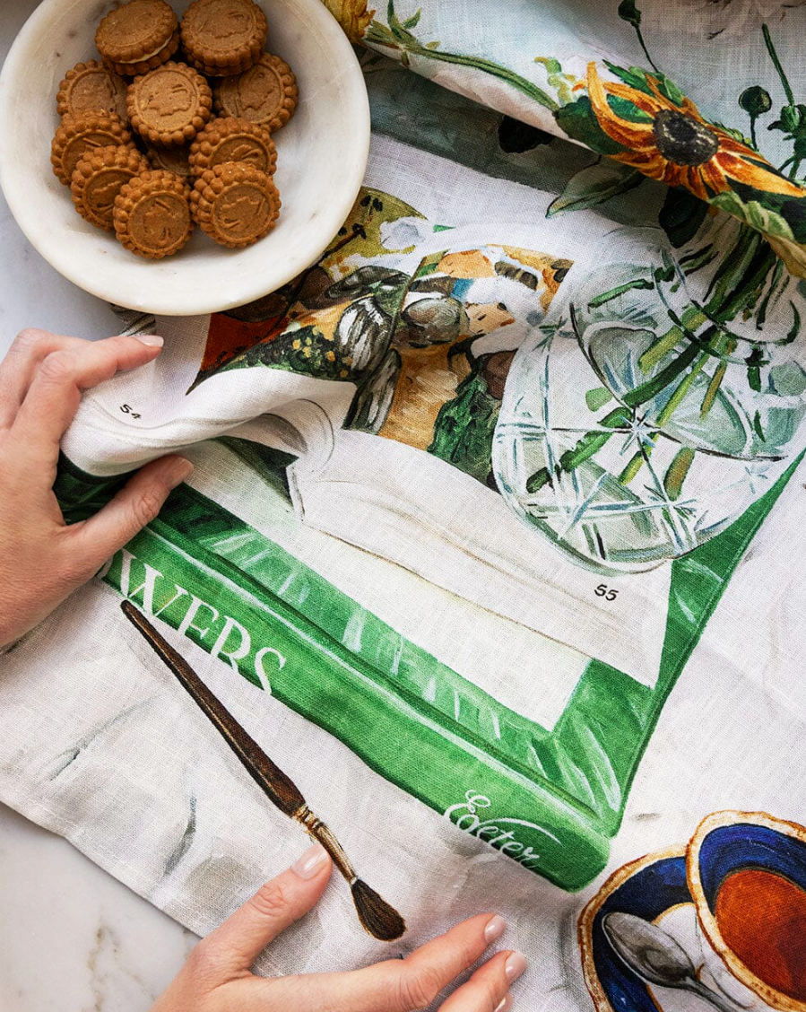 Bespoke Letterpress April Blooms 100% Linen Tea Towel