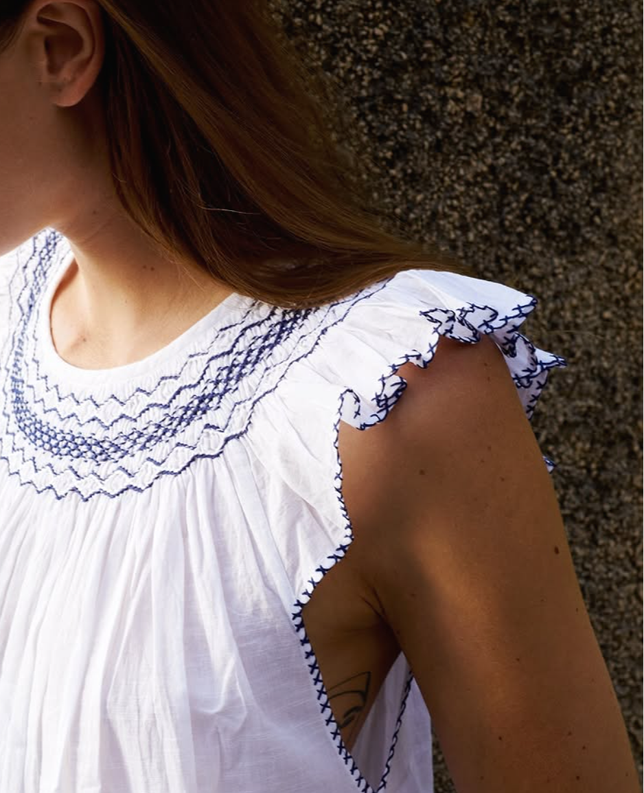 Scarlette Ateliers Dona night dress- White with navy embroideries