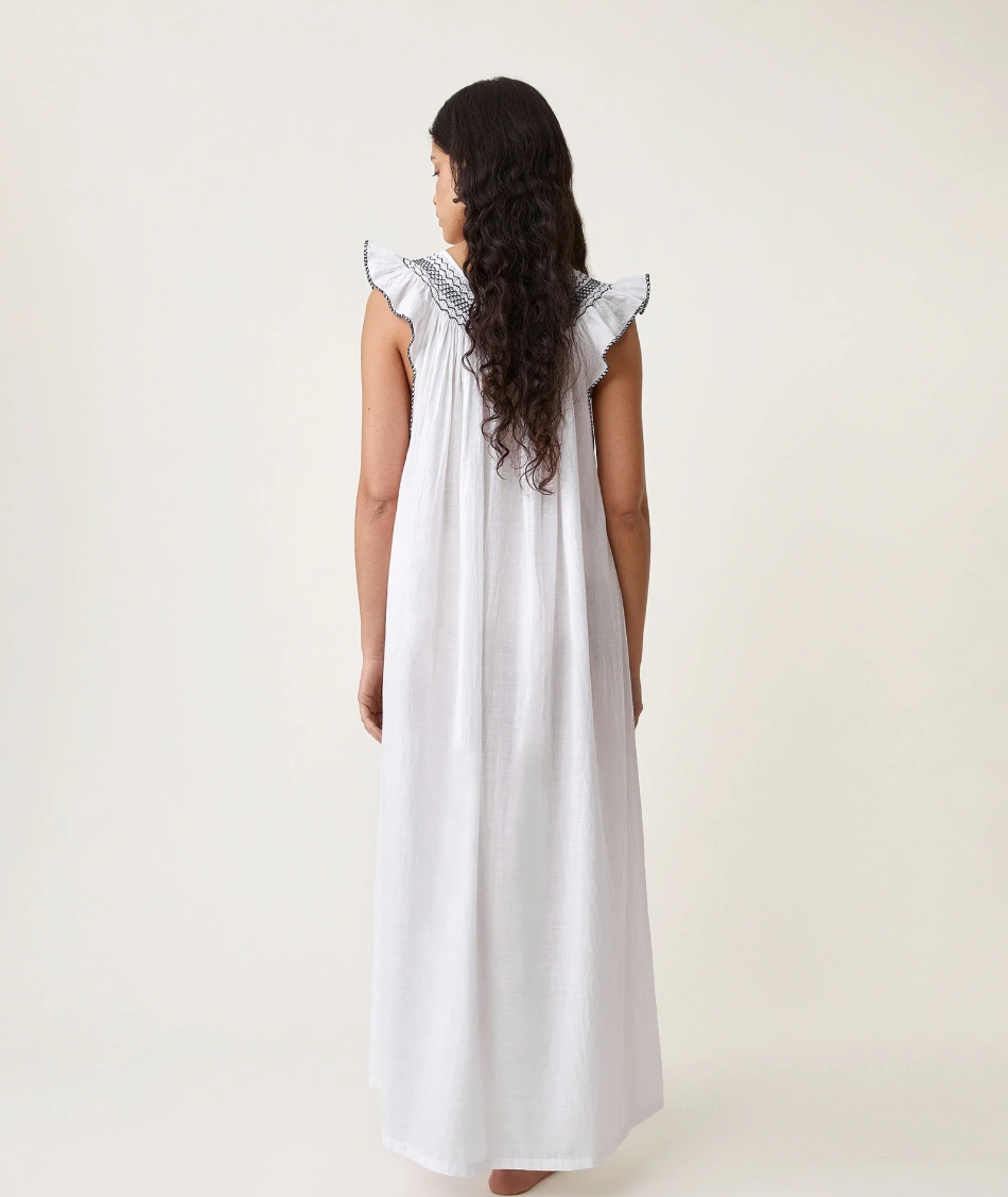 Scarlette Ateliers Dona night dress- White with navy embroideries