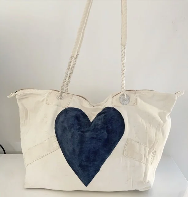 Ali Lamu Navy Heart Natural Weekender Bag