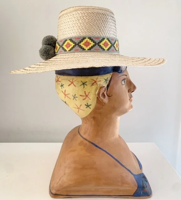 Gonzalez Hand Woven Wide Brim Hat Grey &amp; Lemon