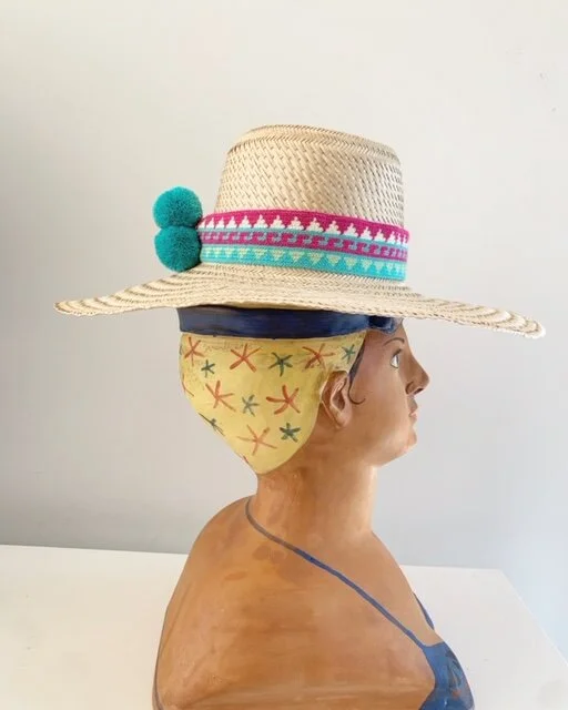 Gonzalez Hand Woven Wide Brim Hat Aqua &amp; Fuchsia