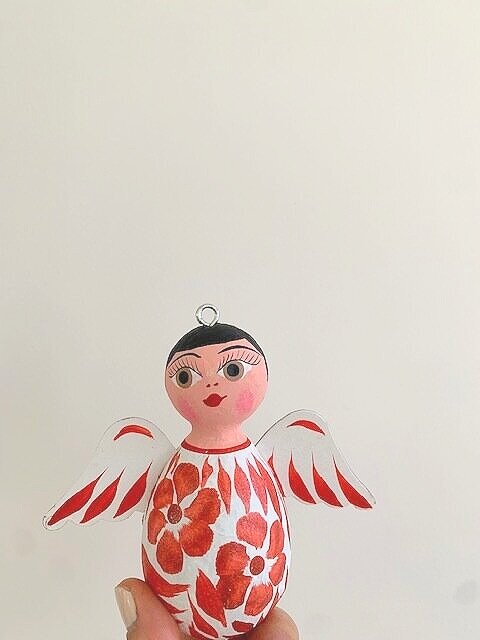 Traditional Mexican Angel Boy Ornament Red