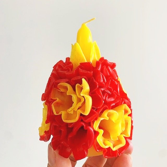 Guanajuato Pom Pom Candle Red/Yellow