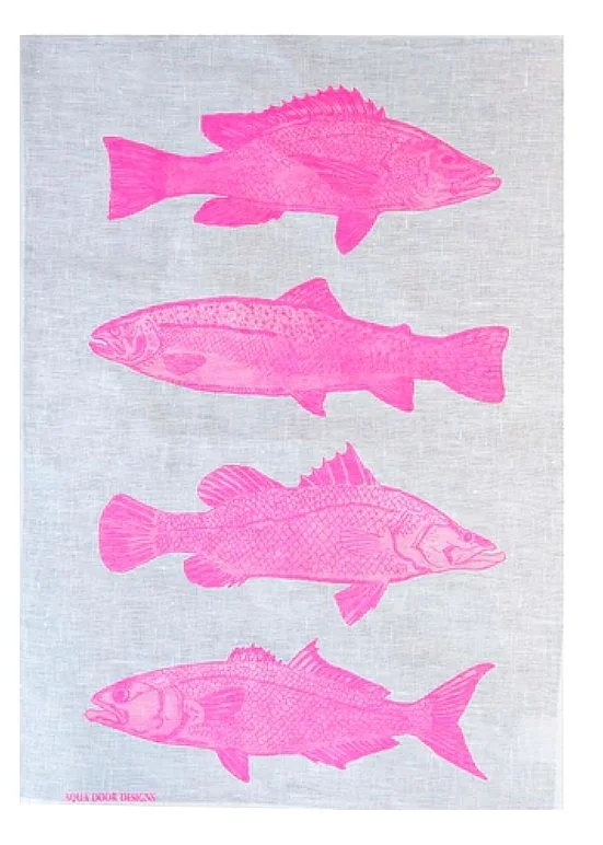 Aqua door Design Highlighter Pink Fish Linen Tea Towel