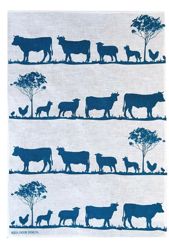 Aqua door Design Navy Paddock Linen Tea Towel
