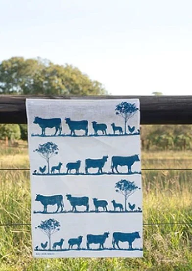 Aqua door Design Navy Paddock Linen Tea Towel