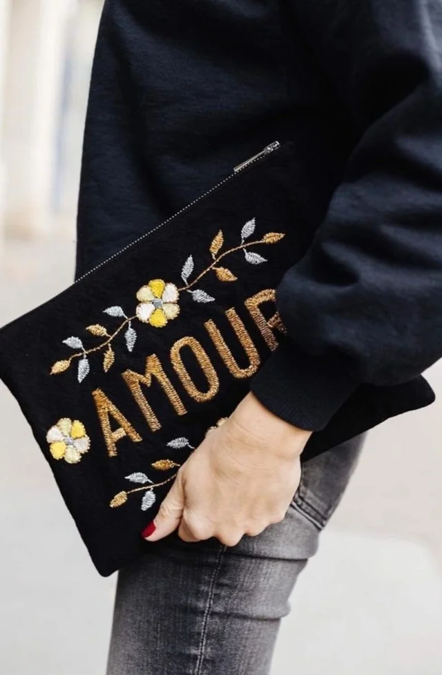 CSAO Embroidered Clutch Black LIBERTE Large