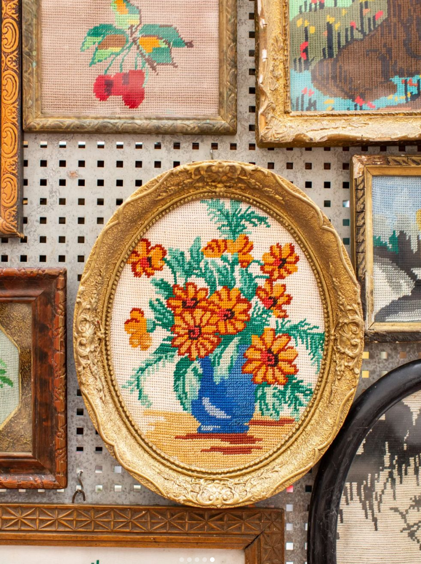 European Mid-Century Embroidered Panel-Lourdes on Sunday