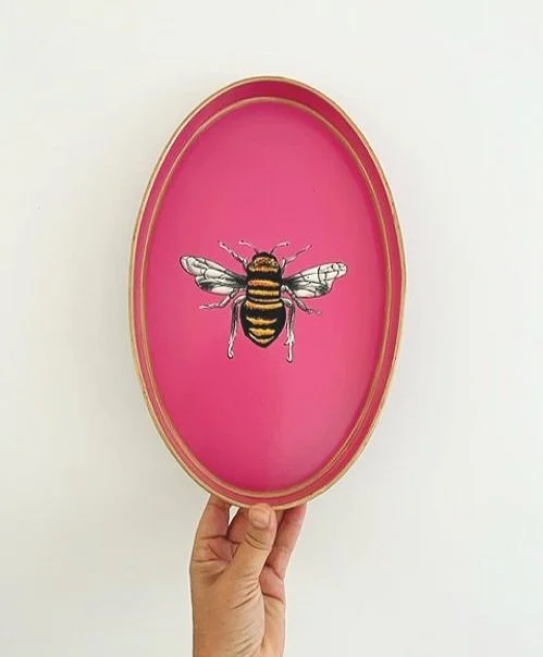 Les Ottomans Hand painted Iron Tray-Pink Bee