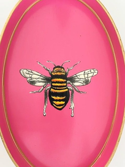 Les Ottomans Hand painted Iron Tray-Pink Bee