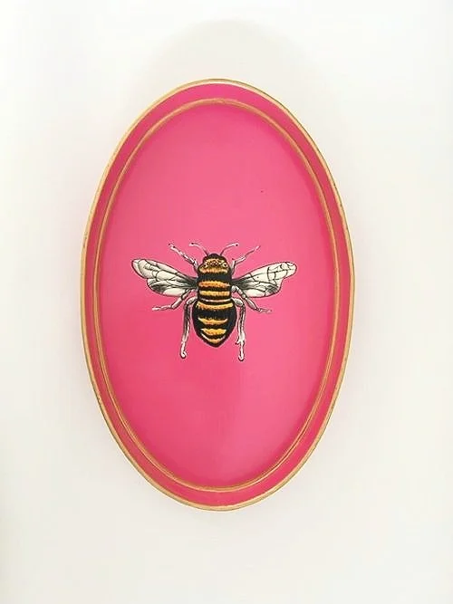 Les Ottomans Hand painted Iron Tray-Pink Bee