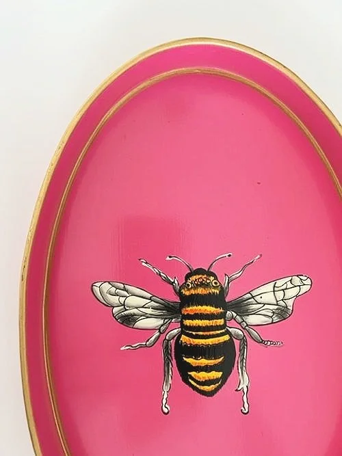 Les Ottomans Hand painted Iron Tray-Pink Bee