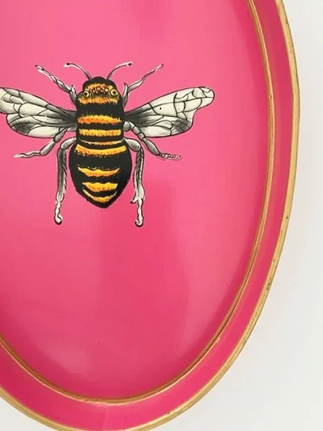 Les Ottomans Hand painted Iron Tray-Pink Bee