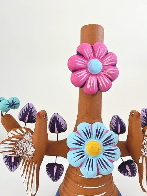 Mexican Hand painted Clay Dove Candelabra Pink