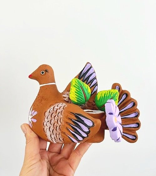 Mexican Hand painted Clay Dove Wall Candleholder, SET OF 2 Pink
