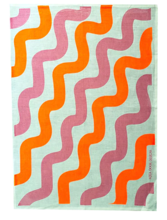 Aqua door Design Pink + Neon Orange Stove Pipe Linen Tea Towel